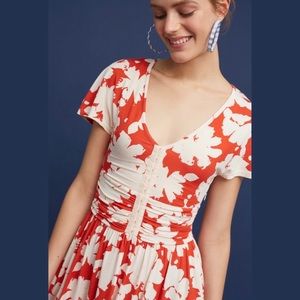Anthropologie dress, Maeve brand. Red and cream colored floral print, size XXS.